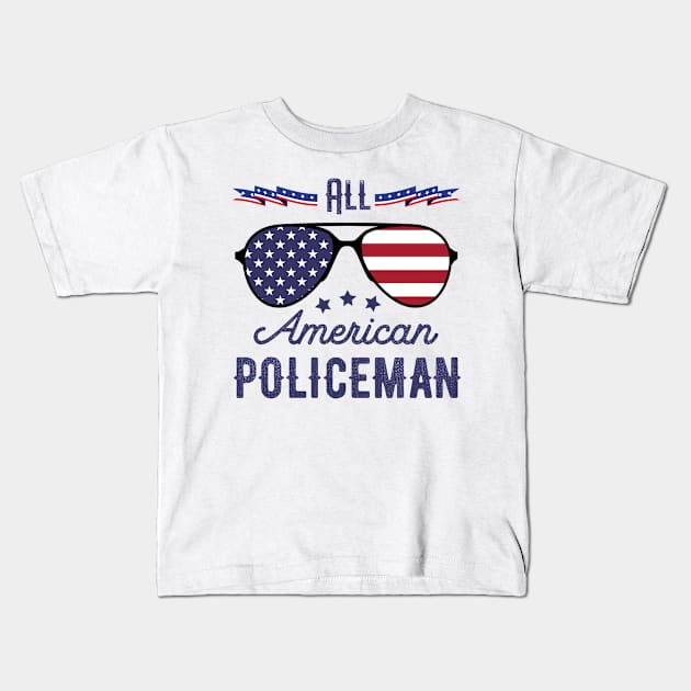 All American Policeman 4th Of July Sunglasses Kids T-Shirt by tobzz